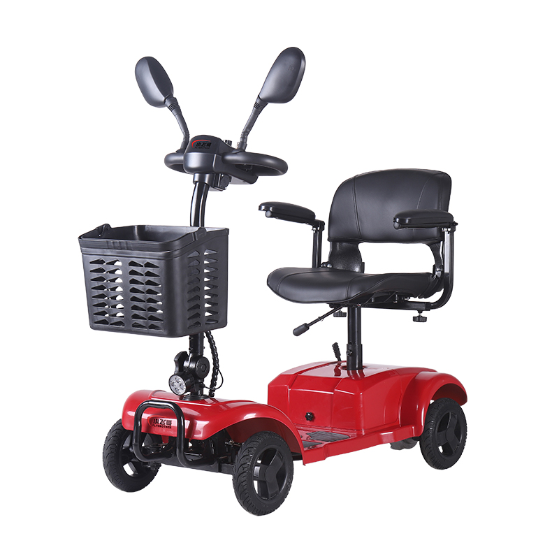 Scooter de mobilidade el&eacute;trica vermelha dobr&aacute;vel de 4 rodas para adultos